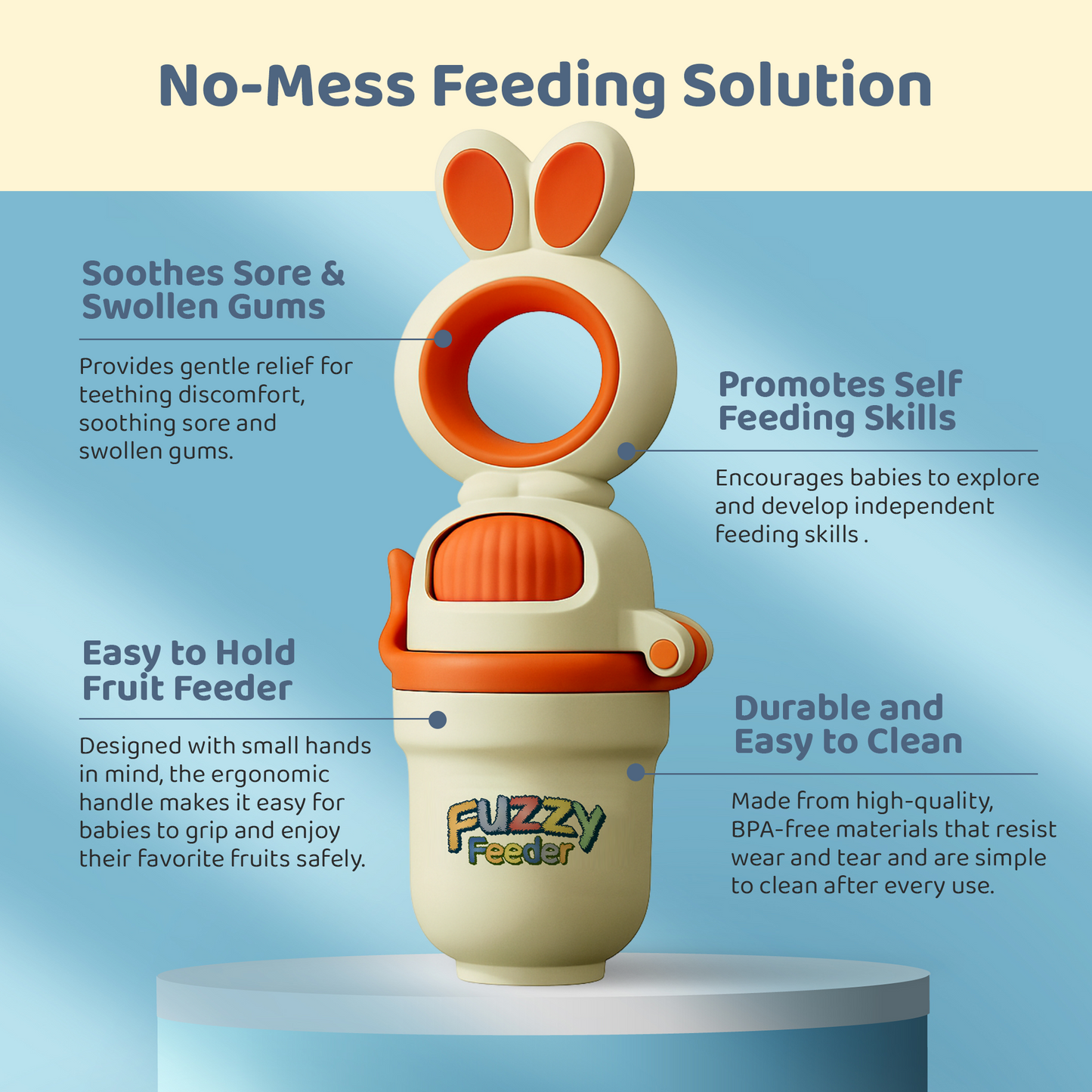 Fuzzy Feeder™ Baby Push Pop Fruit Feeder – No-Mess Feeding Solution - Orange