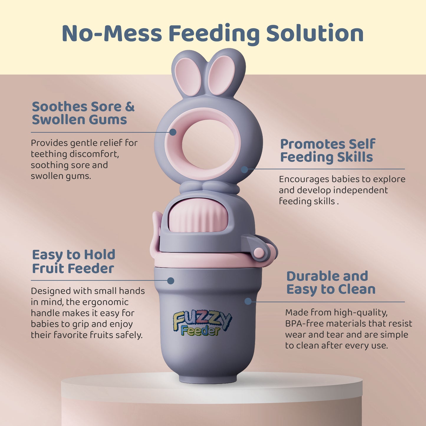 Fuzzy Feeder™ Baby Push Pop Fruit Feeder – No-Mess Feeding Solution - Purple