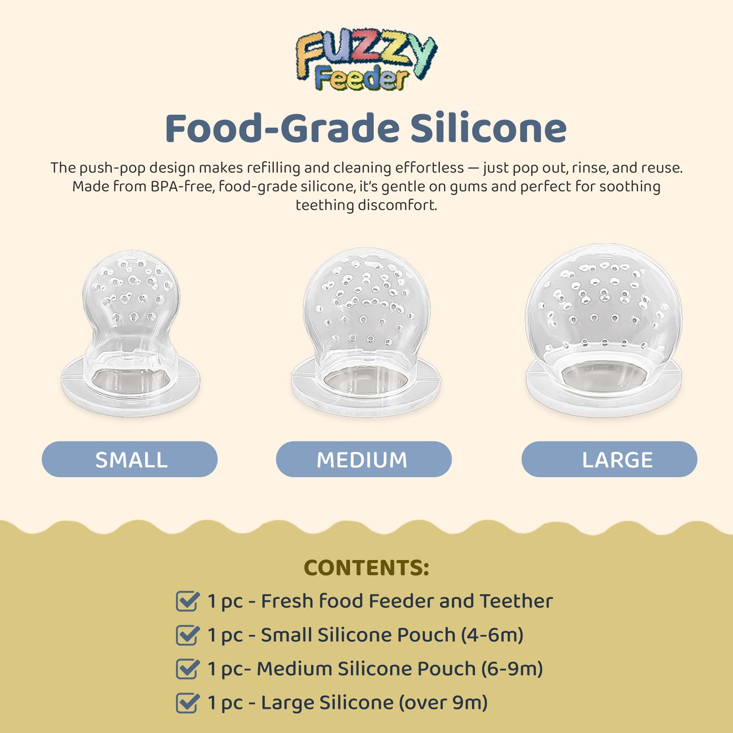 Fuzzy Feeder™ Baby Push Pop Fruit Feeder – No-Mess Feeding Solution - Orange