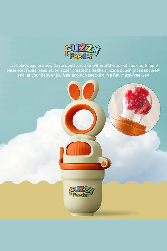 Fuzzy Feeder™ Baby Push Pop Fruit Feeder – No-Mess Feeding Solution - Orange